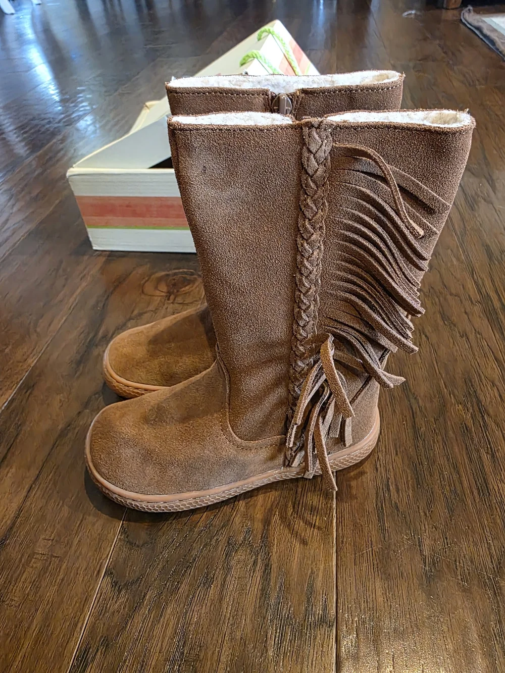 NWT!!! Livie & Luca Girls Brown Suede Fringe Moccasin Boots SIZE 11
